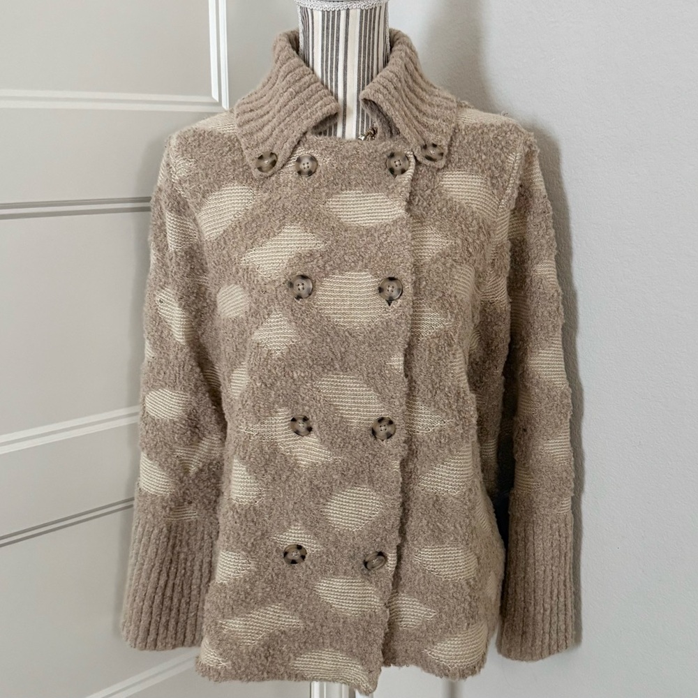 Anthropologie Tan Intarsia Spotted Cardigan by Rosie Meira | Size S | NWT - Picture 2 of 7